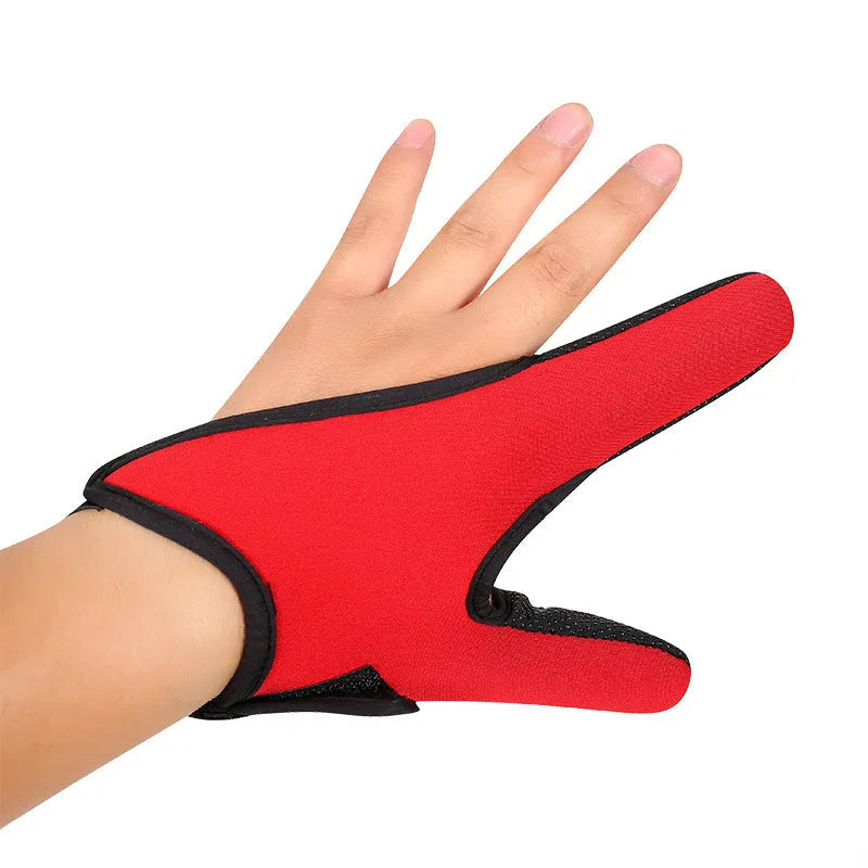 Fishing two finger glove with microfiber palm and diving cloth back, showing thumb and index finger coverage