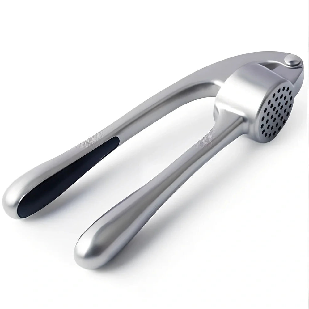 Manual garlic press with 17cm zinc alloy construction and long groove design for efficient garlic crushing