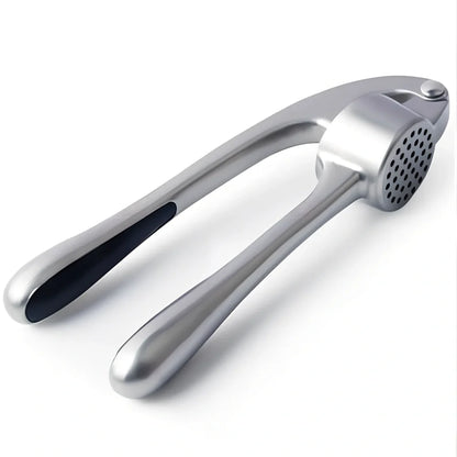 Manual garlic press with 17cm zinc alloy construction and long groove design for efficient garlic crushing