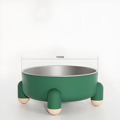 Green stainless steel pet bowl with anti-overturn base and high foot for dogs and cats.