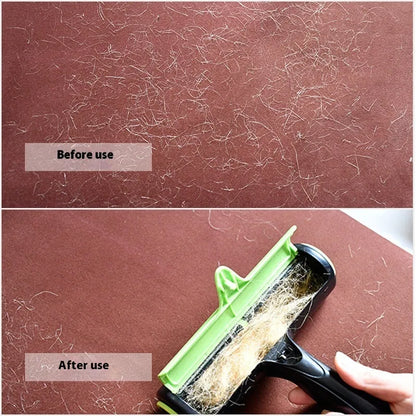 Handheld automatic pet hair lint roller with sticky rotating brush in green, blue, or grey colour
