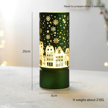 Glass Christmas desktop decoration showing tree, cone, and cup designs in various colours