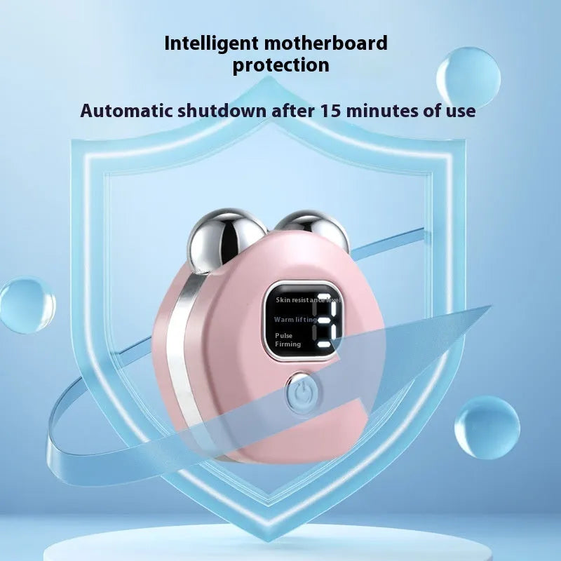 White portable micro current massage instrument with double-roller design and hot compress function for skin rejuvenation