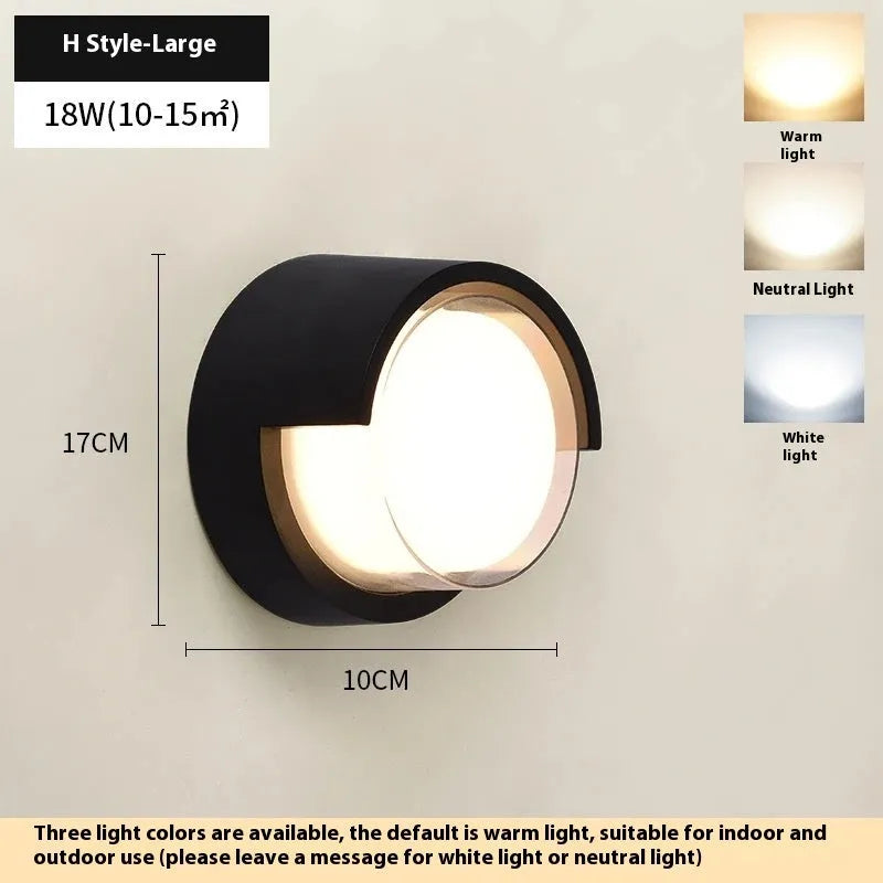 Waterproof wall lamp in black or white aluminum alloy with warm or white light for bedside and living room