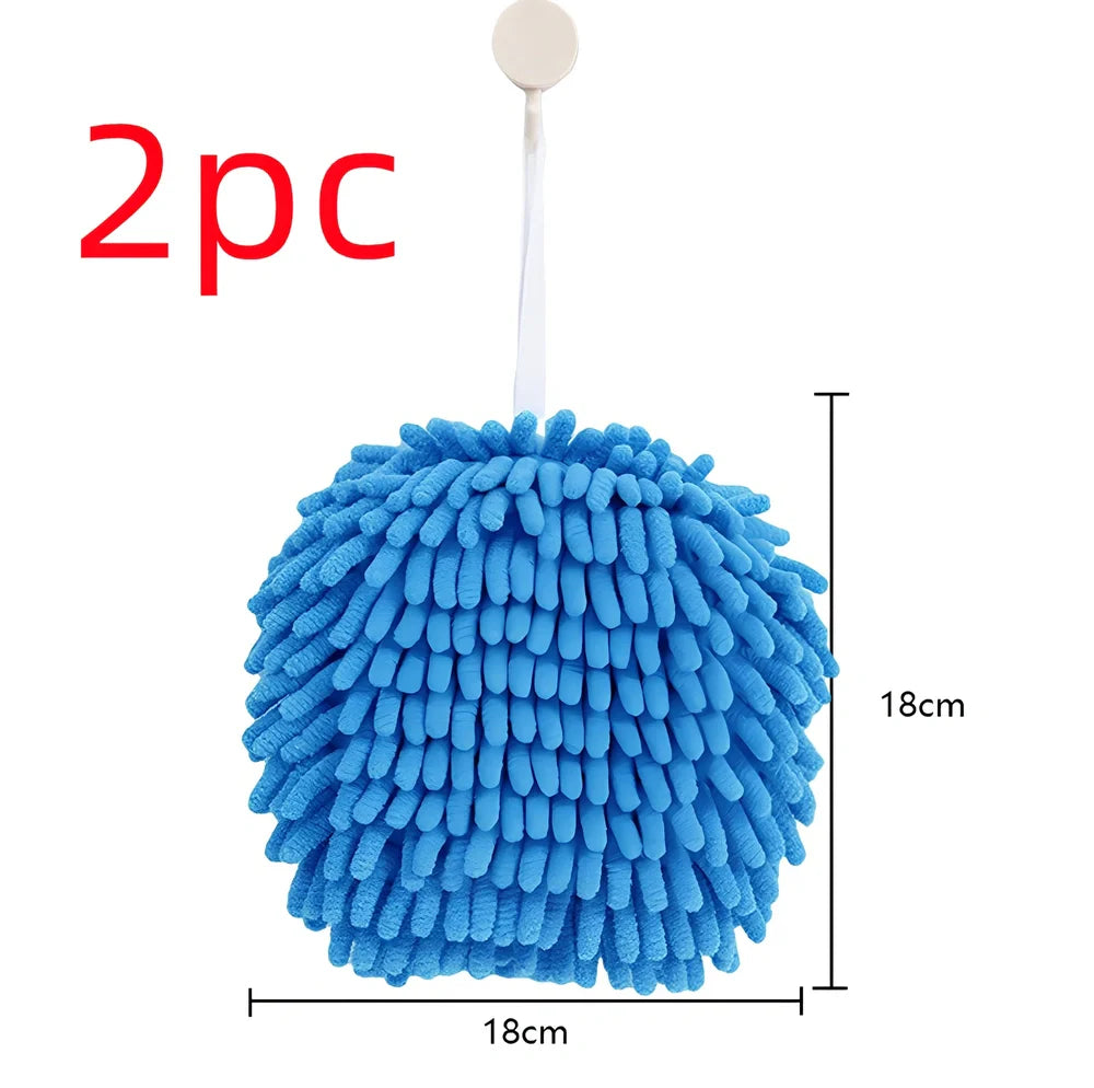 Blue chenille handball wipe showing 17x17cm dimensions for water absorption