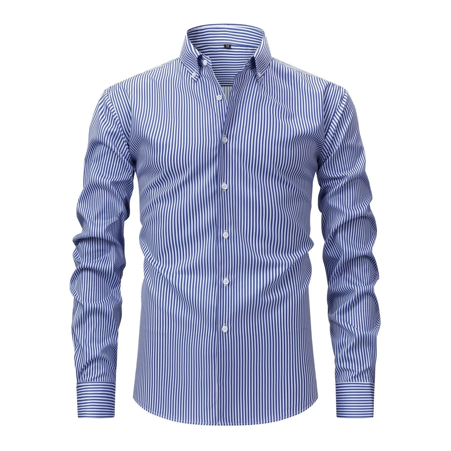 Men's striped long-sleeved shirt with lapel collar in anti-wrinkle fabric, sizes S to XXXL