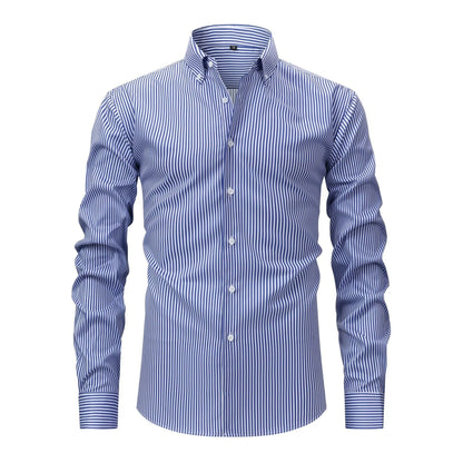 Men's striped long-sleeved shirt with lapel collar in anti-wrinkle fabric, sizes S to XXXL