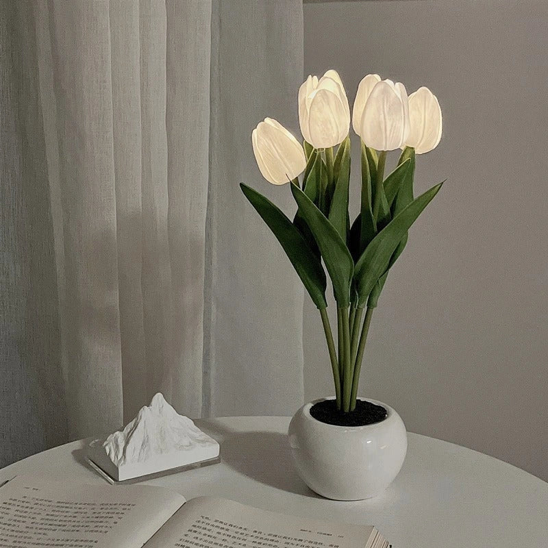 LED Tulip Flower Night Light in ceramic pot with vibrant colors for home decoration