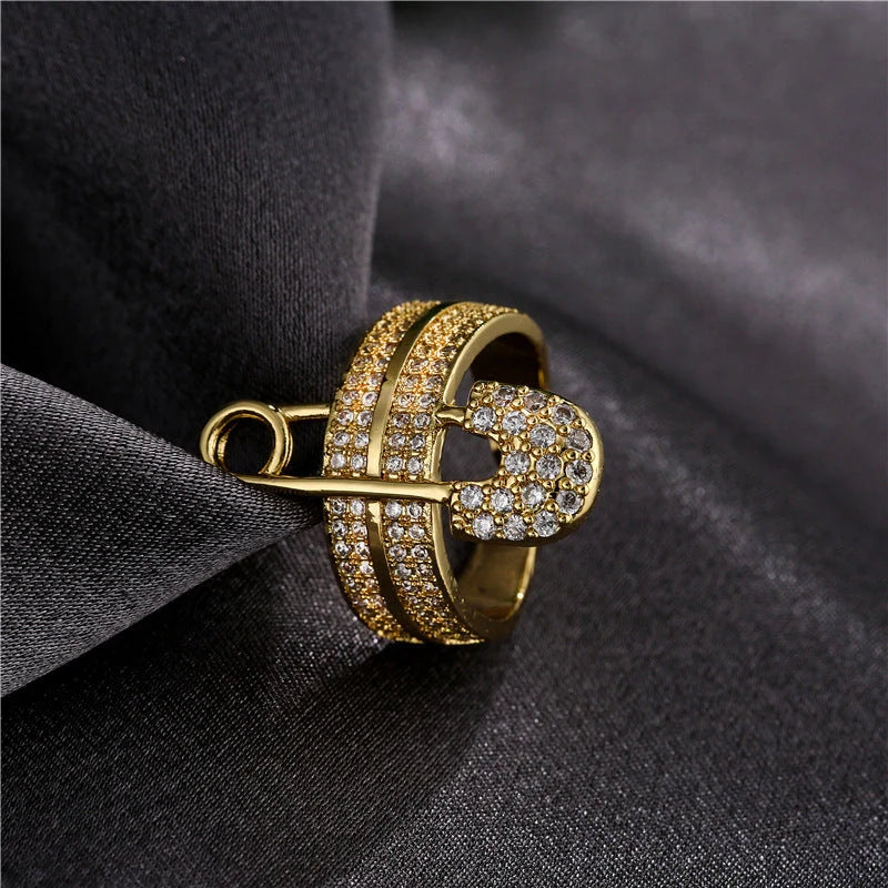 Adjustable zircon geometric ring with European-American style and copper construction