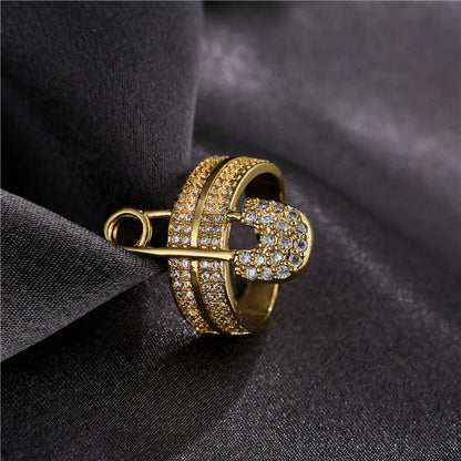 Adjustable zircon geometric ring with European-American style and copper construction