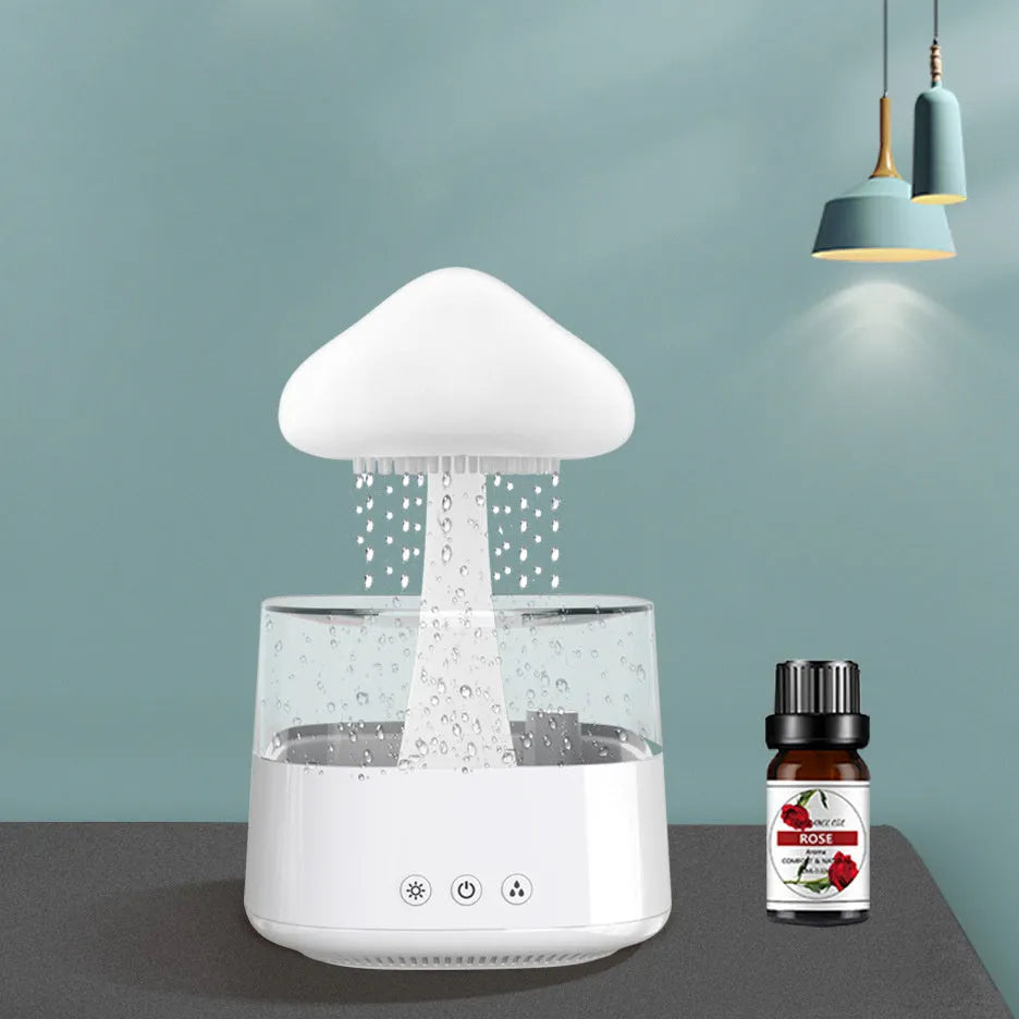 Wood grain raining cloud desk humidifier with essential oil diffuser and night light feature