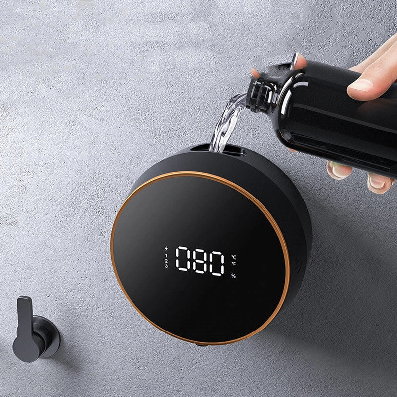 Automatic induction hand sanitizer machine in elegant white and obsidian black with LED temperature display