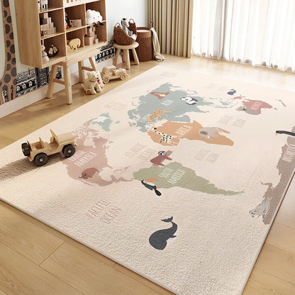 Cartoon animal print geometric pattern polyester carpet available in multiple sizes with hand wash cleaning