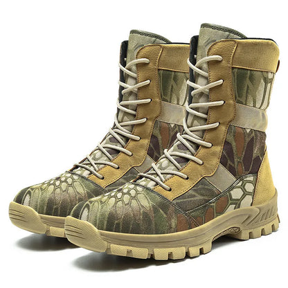 Men's black and camouflage high-top Martin boots with mesh upper and totem details, plus sizes 39-46