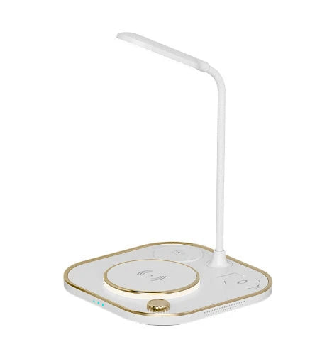 Wireless Charging Desk Lamp with 15W fast charging, adjustable LED lighting, and advanced safety features for a convenient and stylish workspace solution.