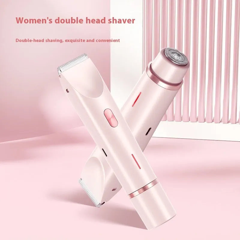 Pink 2-in-1 women's electric body hair shaver and trimmer for private pubic hair grooming