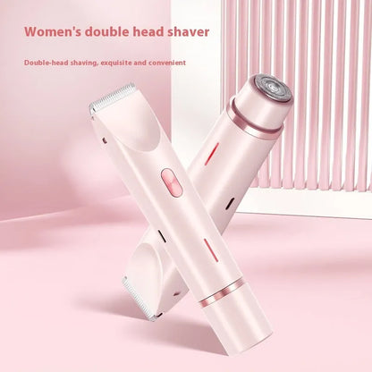 Pink 2-in-1 women's electric body hair shaver and trimmer for private pubic hair grooming