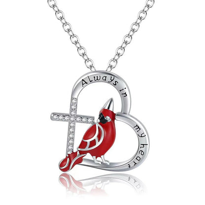 Elegant heart-shaped cardinal pendant necklace perfect for anniversaries and Valentine's Day gifts.