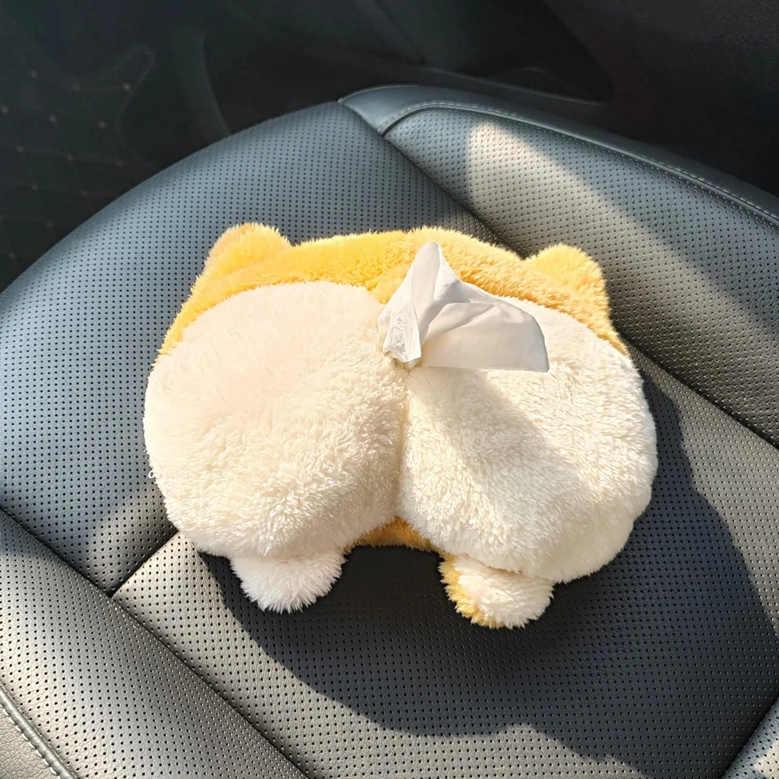 Yellow Corgi butt-shaped soft polyester tissue box cover for car sun visor