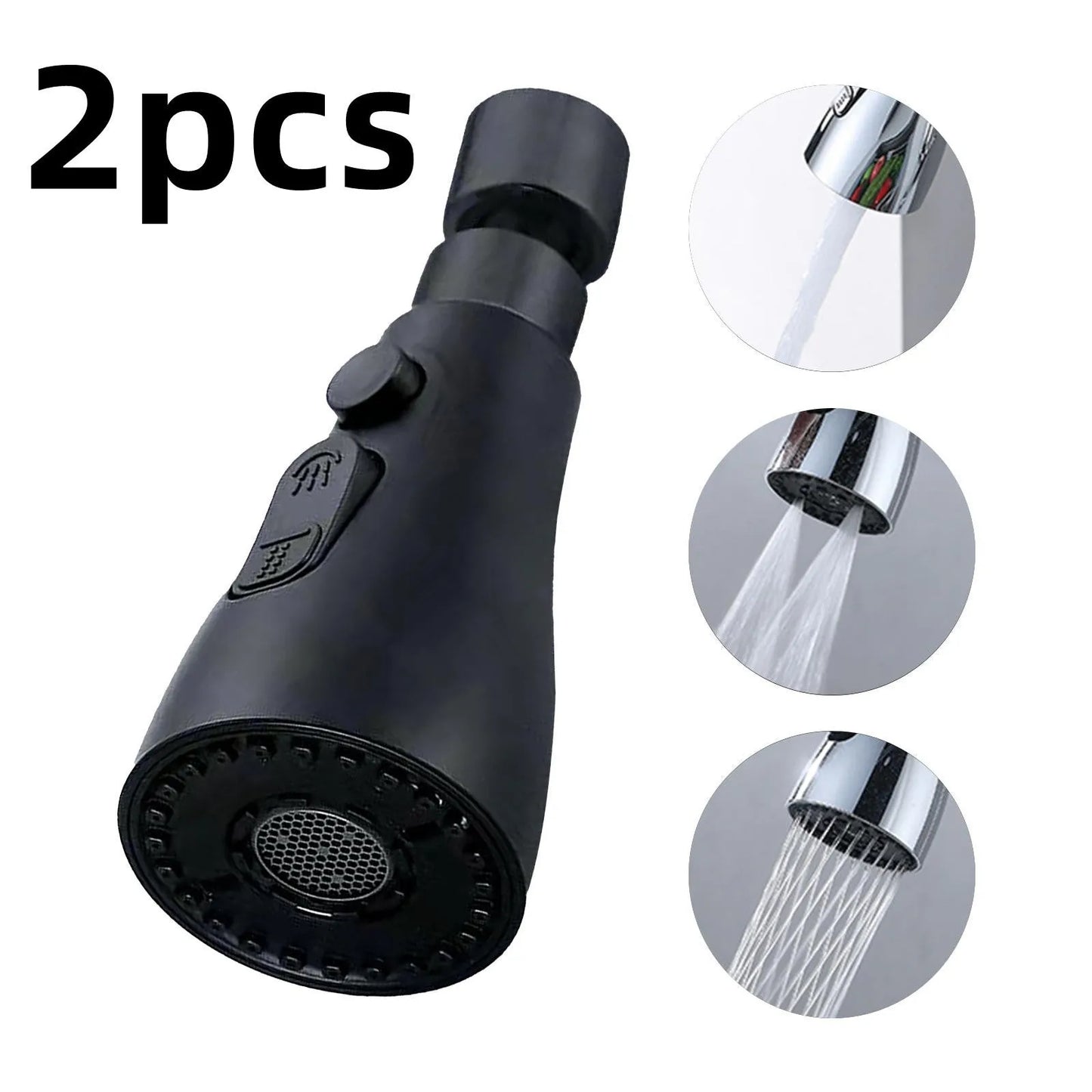 Universal pressurised kitchen faucet sprayer with 360-degree rotating head in matte black finish