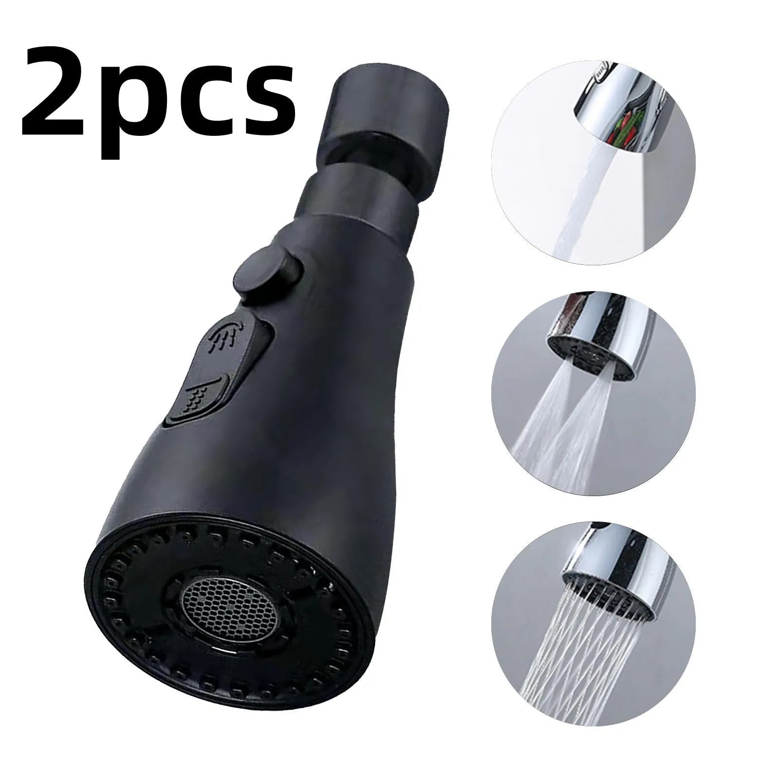 Universal pressurised kitchen faucet sprayer with 360-degree rotating head in matte black finish