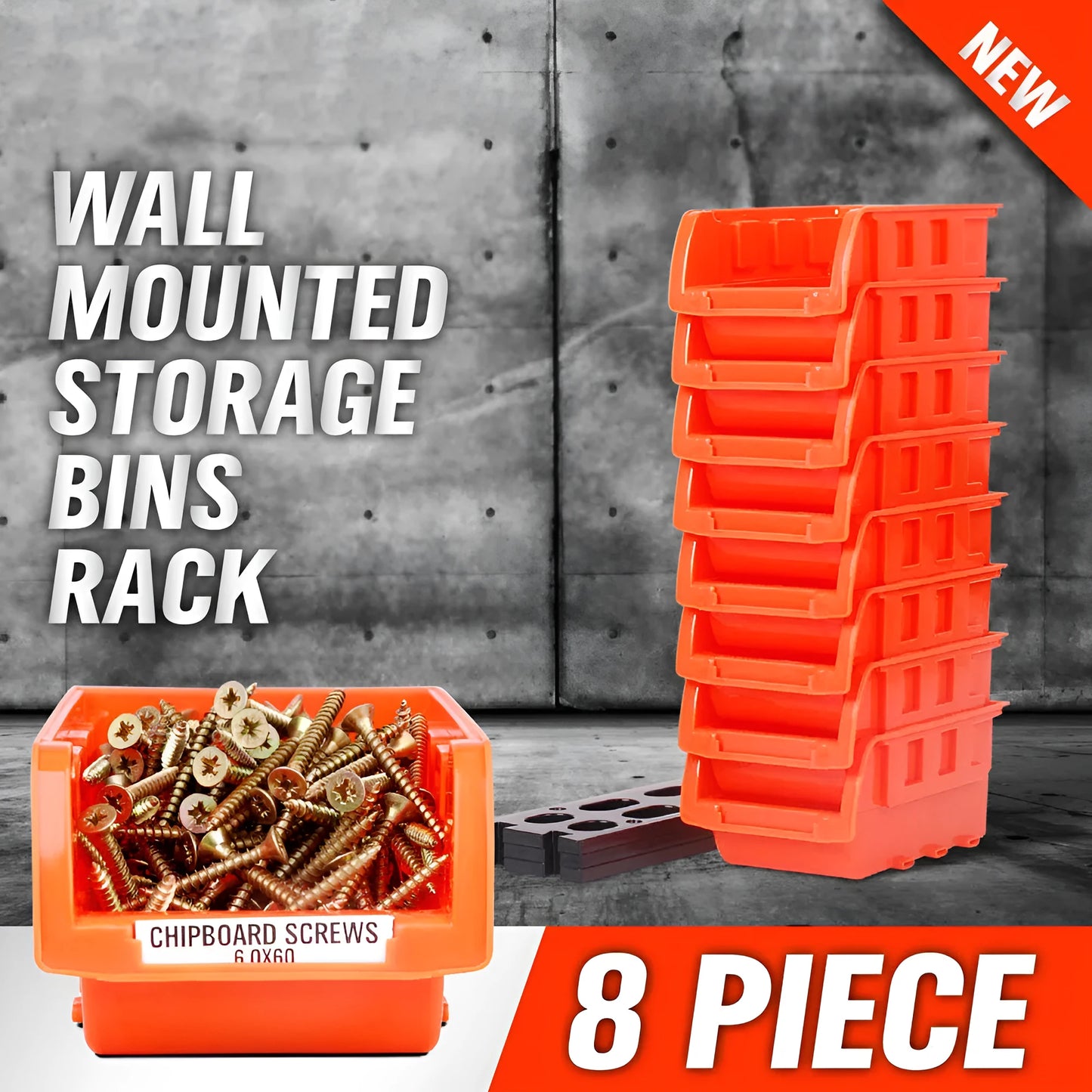 Plastic modular storage shelf for tools with stackable or side-by-side mounting options