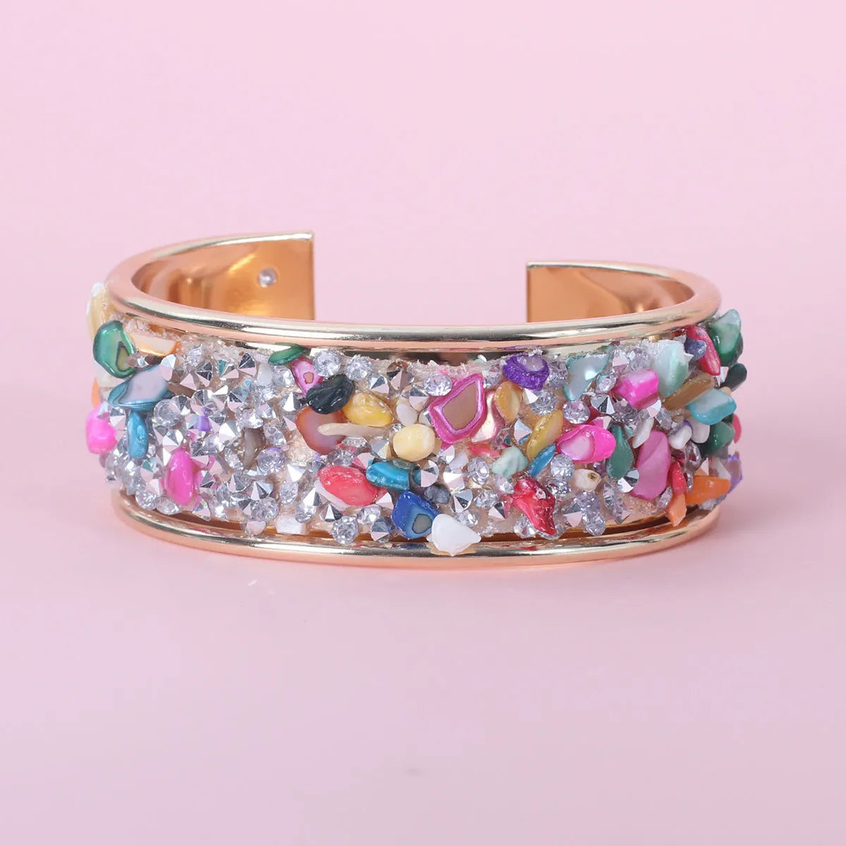 Women's retro C-shaped opening bracelet, wide gravel texture, zinc alloy, electroplated, colour YR3019