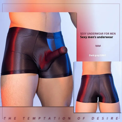 Men's red seamless boxer shorts with elephant nose design on a mid-waist, breathable nylon fabric.