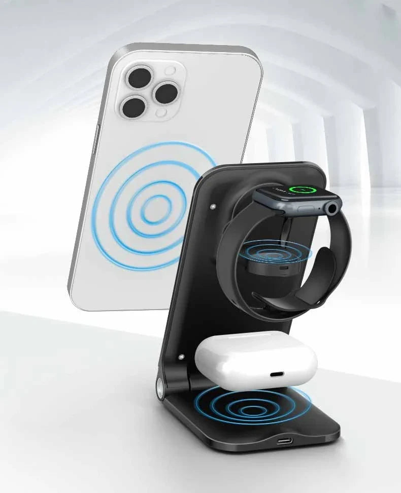 Stylish Wireless Charging Station for Desktops: 3-in-1 Convenience