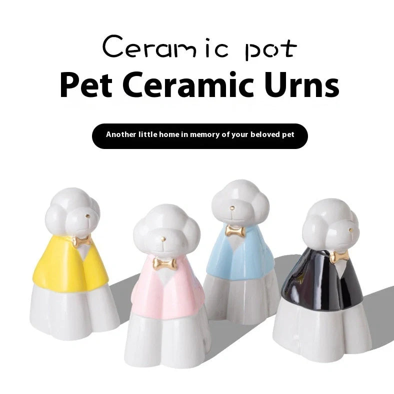 Handmade ceramic pet urn in choice of four colours, measuring 15cm tall with 10cm diameter