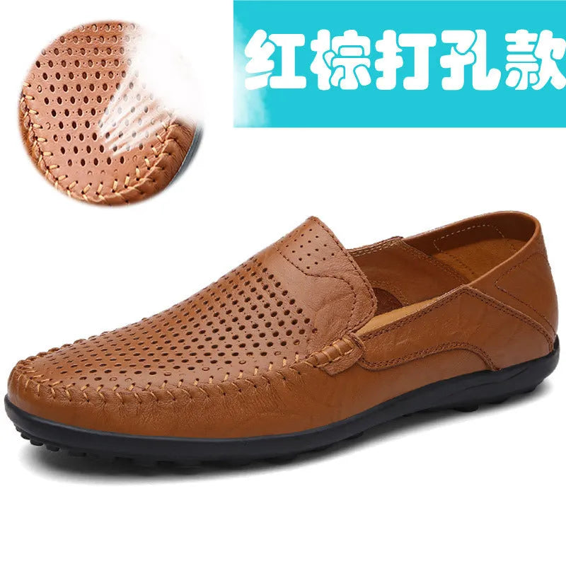 Men's casual leather shoes with cowhide uppers and round toe design in multiple colour options