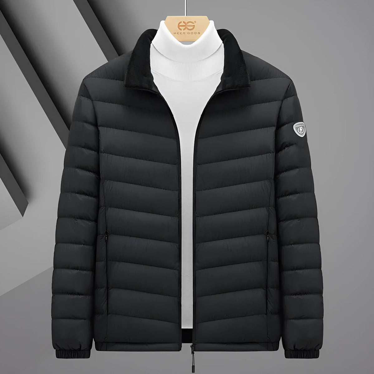 Plus size grey goose feather padded jacket, non-hooded, 50cm length, men's and women's colours, sizes S to 6XL