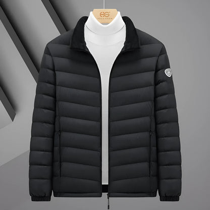 Plus size grey goose feather padded jacket, non-hooded, 50cm length, men's and women's colours, sizes S to 6XL