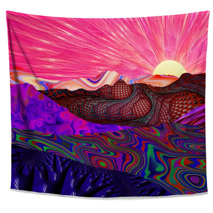 Bohemian psychedelic sunset pattern tapestry in polyester fibre with machine-woven construction