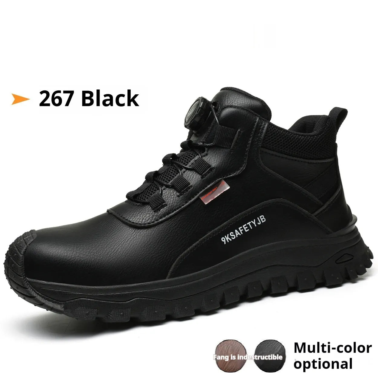 Leather Flyknit safety work shoes in black, brown, grey, or khaki with a rubber sole