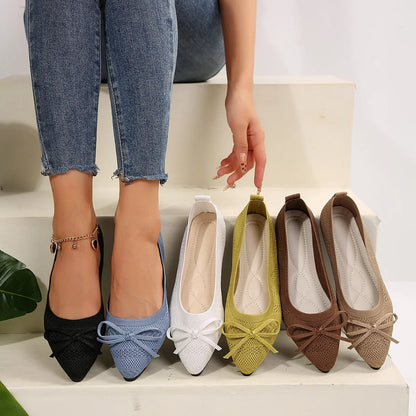Women's knitted loafers with bow detail and pointed toe in multiple colour options