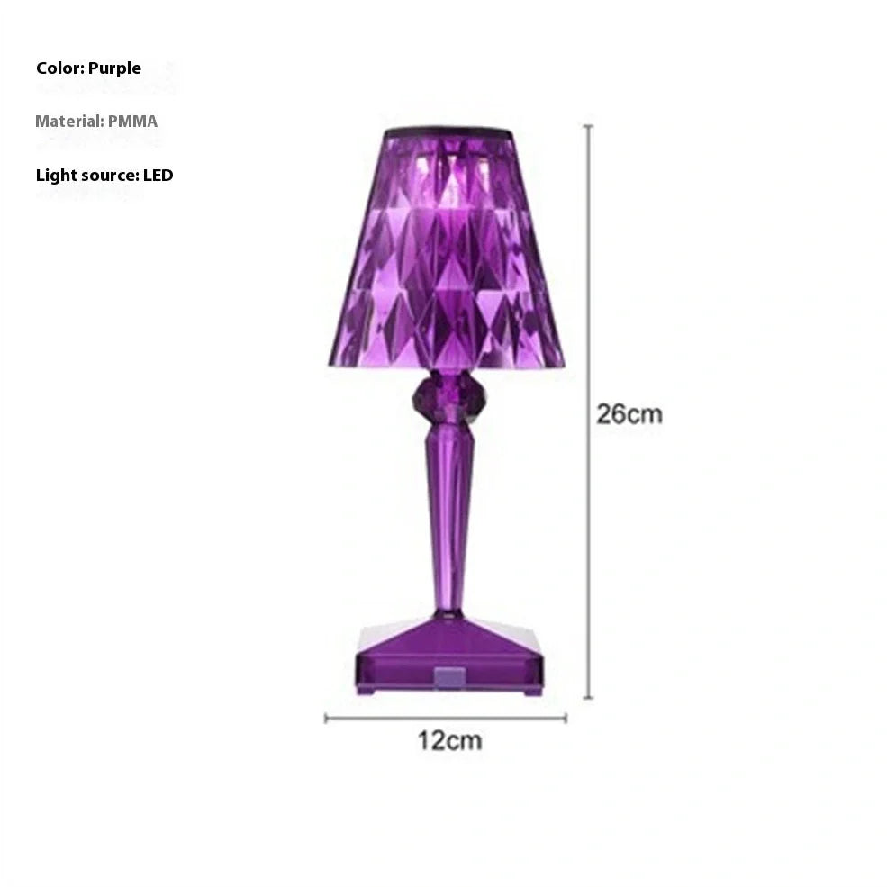 Diamond Crystal rechargeable table lamp with acrylic holder and multiple colour finishes