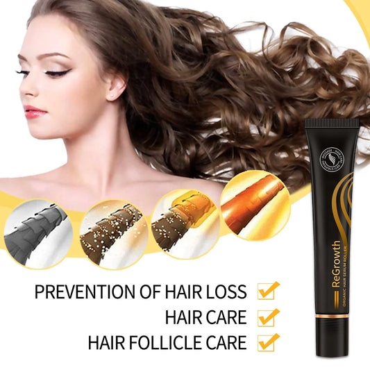 Rejuvenating Organic Hair Serum with roller applicator and natural ingredients for hair and scalp nourishment
