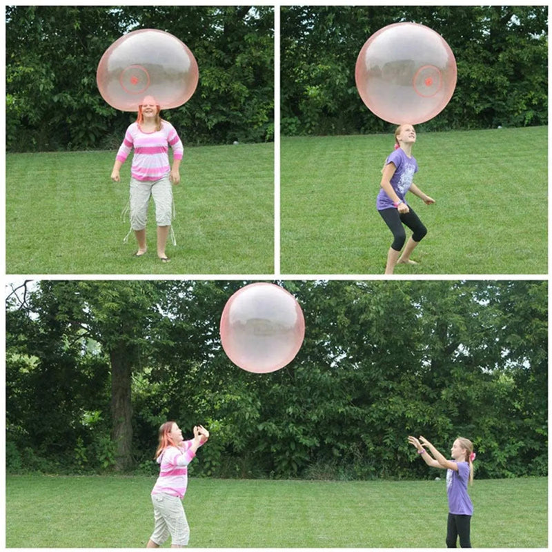 Big inflatable bouncy ball children's toy available in extra large 120cm, large 70cm, medium 50cm, and small 40cm diameters for parties and play, made from TPR material and supplied in multiple colour options including pink, yellow, green, and blue.