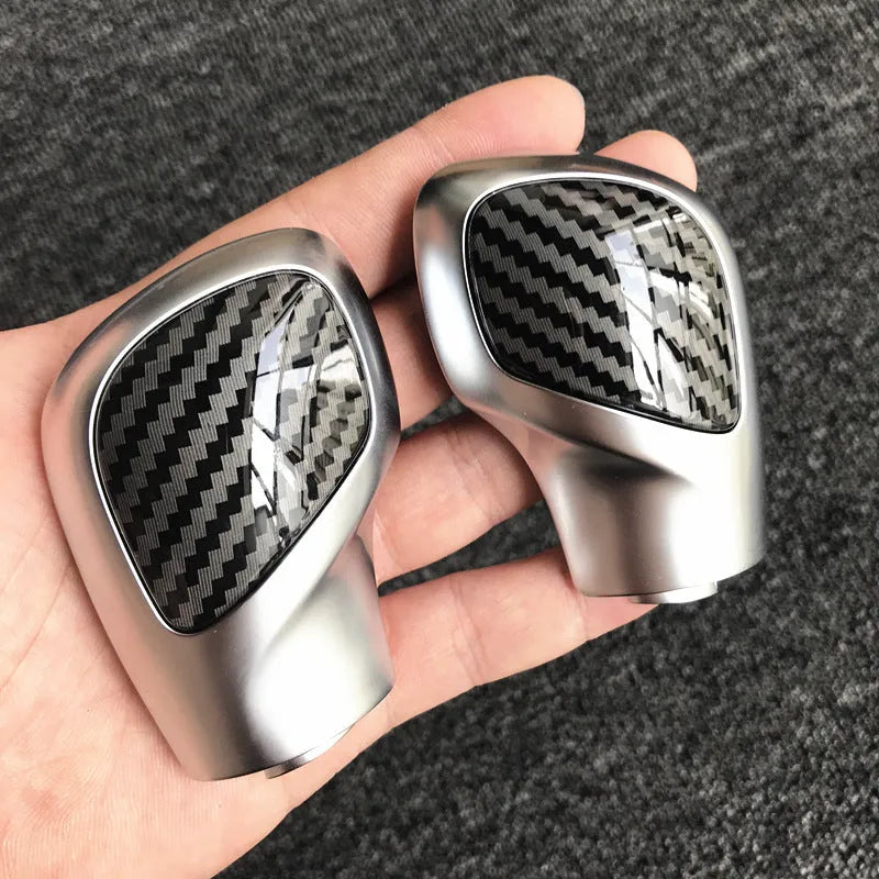 Carbon fibre DSG gear knob side cover with chrome matt finish and leather trim