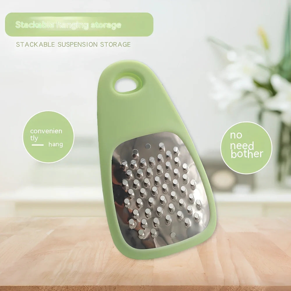 Six-piece kitchen gadget set with stainless steel slicing knives and garlic masher tools