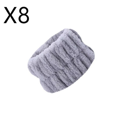 Coral velvet wrist washband with elastic band for facial cleansing, grey colour option shown