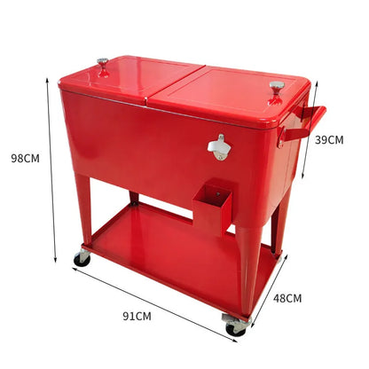 Red outdoor insulated trolley with iron and PP construction and 750ml capacity