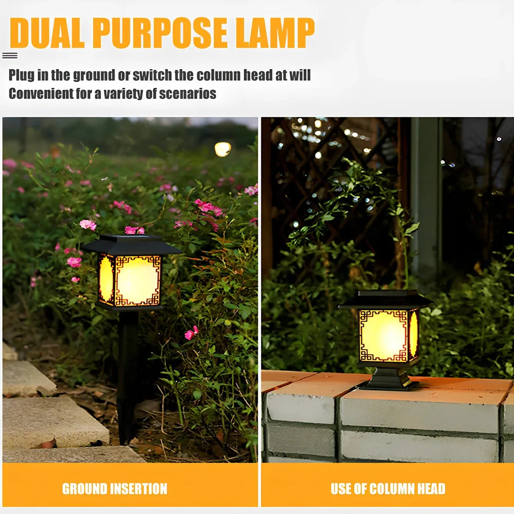 Square solar garden light with LED illumination for outdoor pathways