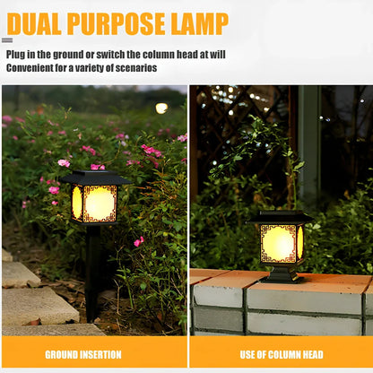 Square solar garden light with LED illumination for outdoor pathways