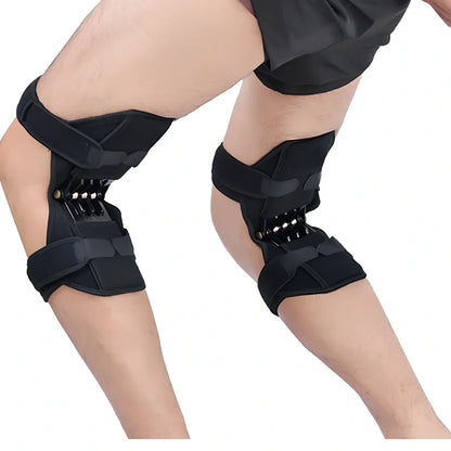 Black joint support knee pads with rebound spring system and breathable fabric