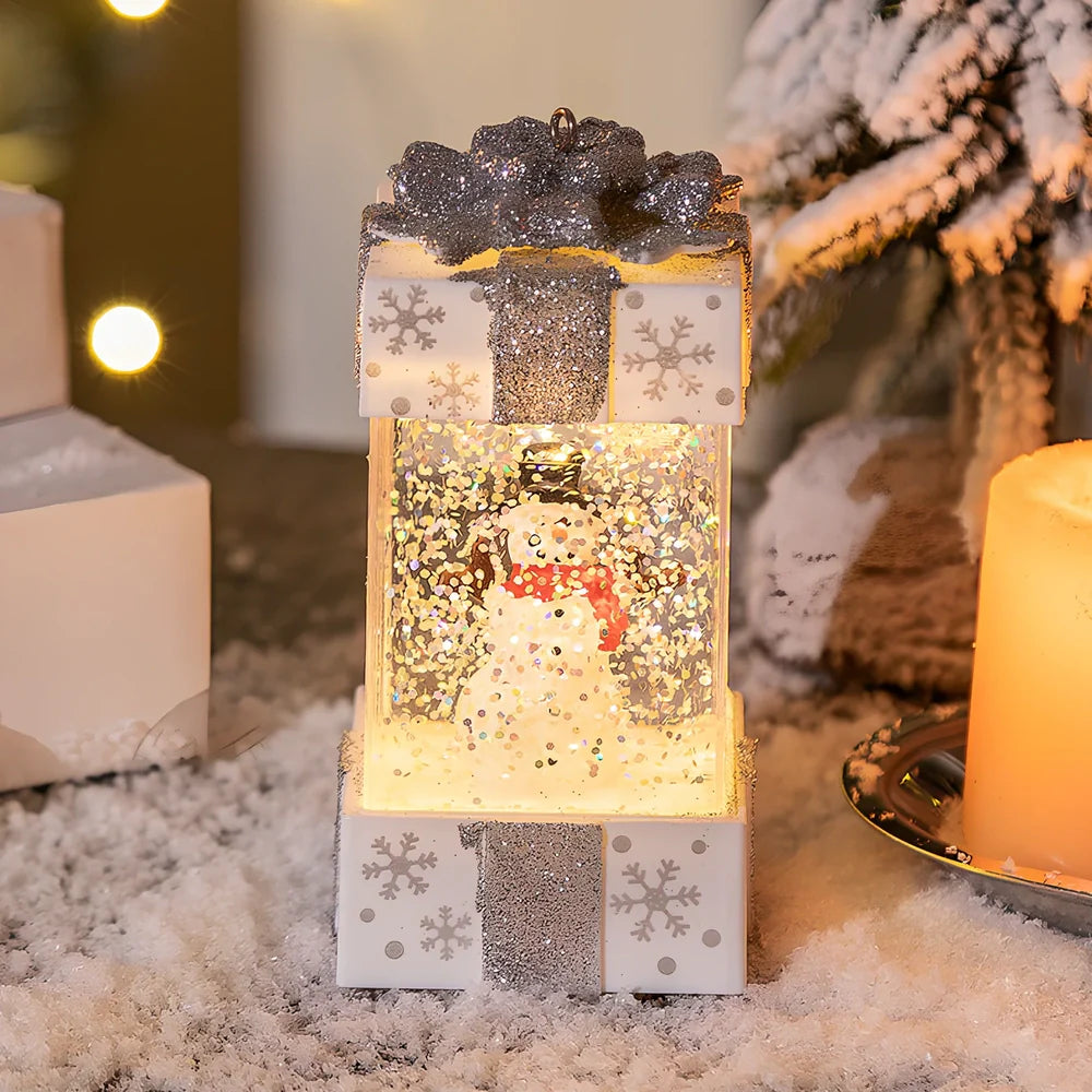 Christmas crystal ball light with cartoon character in 5.5cm plastic gift box