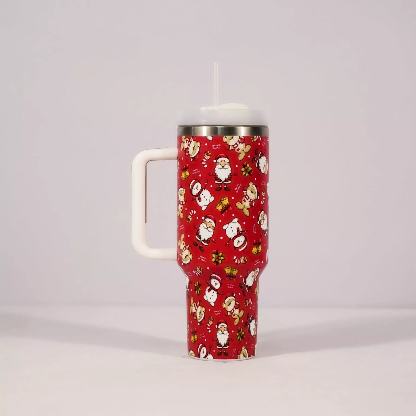Christmas pattern stainless steel vacuum tumbler with handle and straw