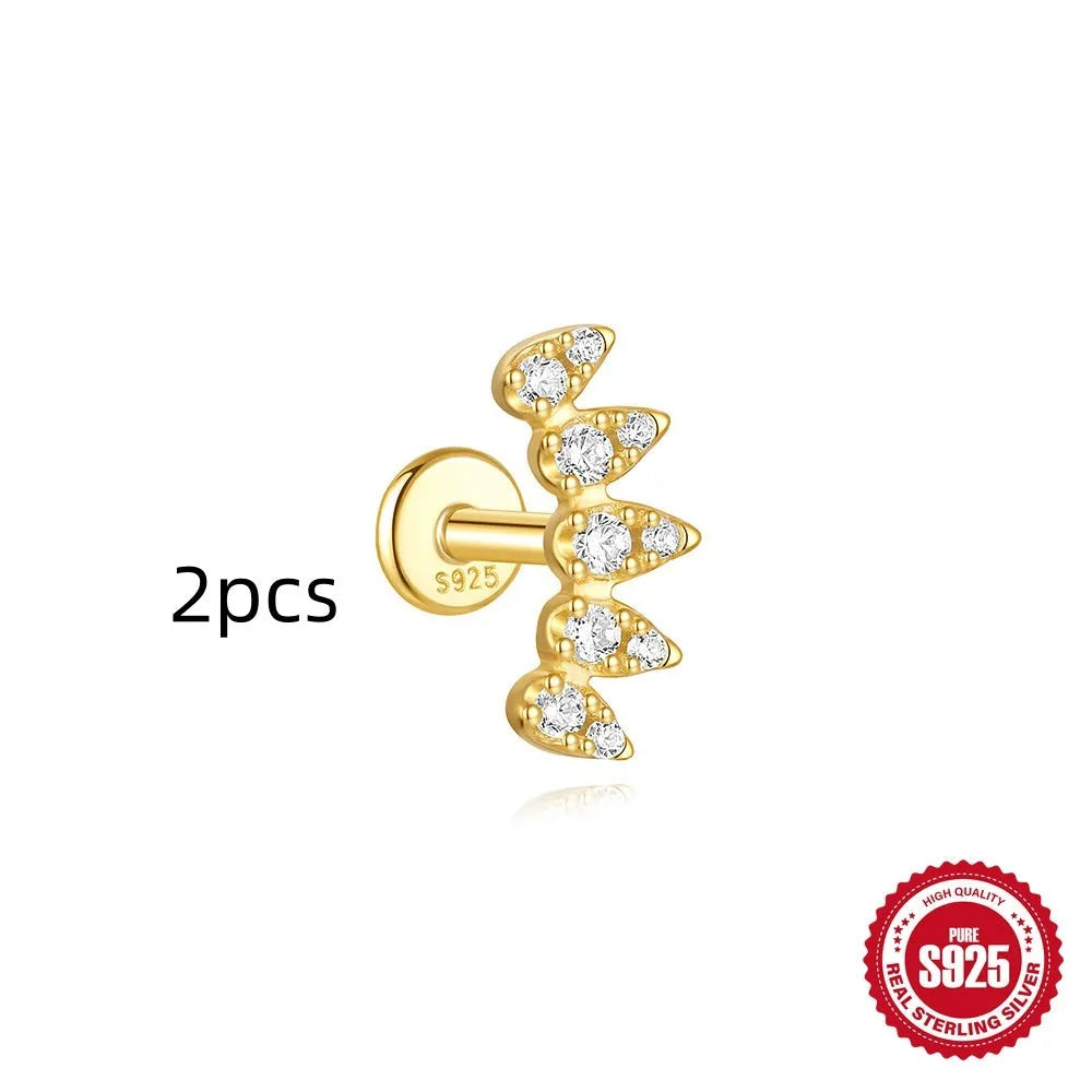 S925 sterling silver geometric kite earrings with rhinestone chain tassel in gold plating