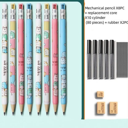 Set of colourful cartoon-designed children's mechanical pencils with 2B lead cylinders and erasers